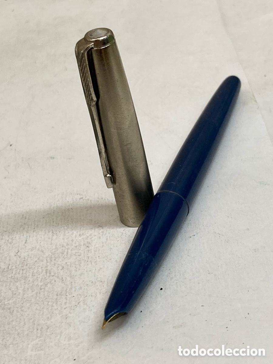 Plumas estilogr&aacute;ficas antiguas: Pluma Soffer 22 cuerpo celuloide azul /PLUMA19-10 - Foto 2