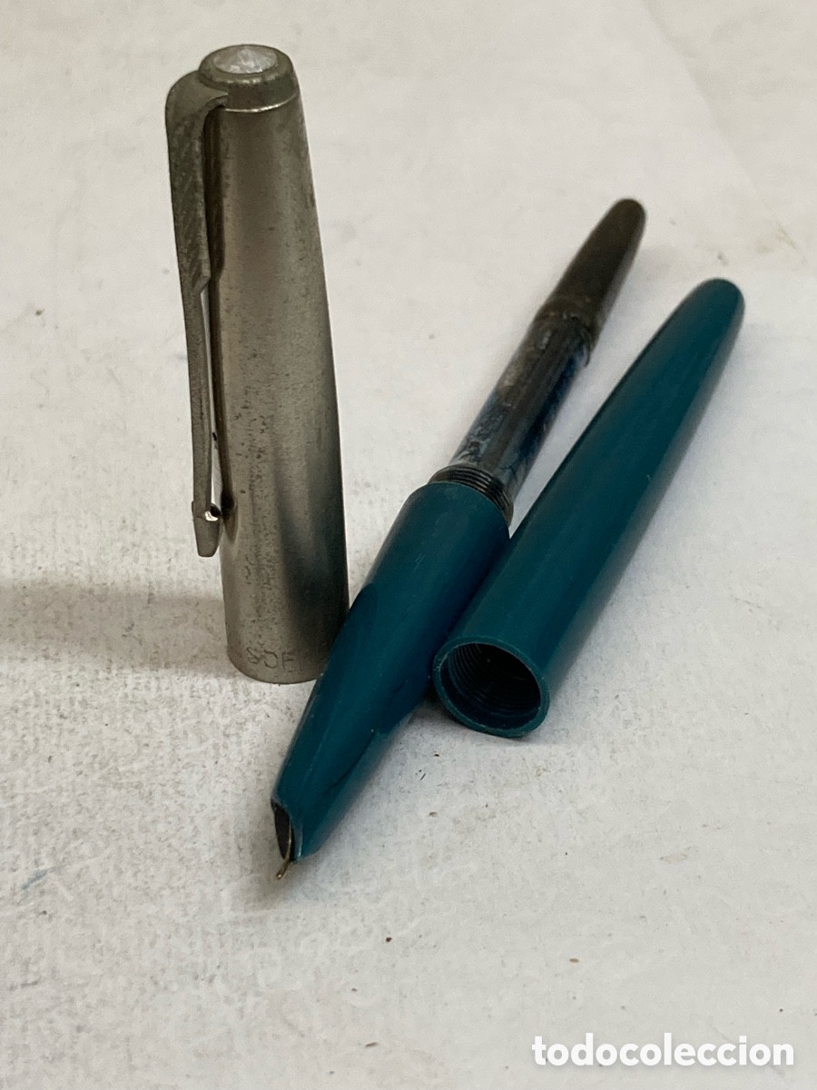 Plumas estilogr&aacute;ficas antiguas: Pluma cuerpo celuloide azul /PLUMA19-9 - Foto 3