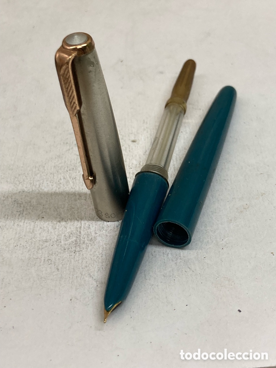 Plumas estilogr&aacute;ficas antiguas: Pluma Soffer23 cuerpo celuloide azul /PLUMA19-9 - Foto 3