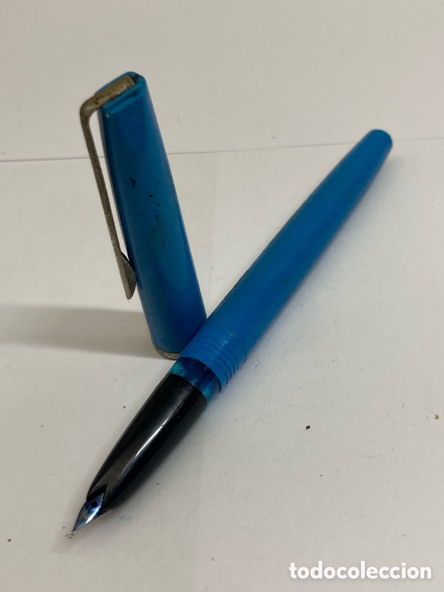 Plumas estilogr&aacute;ficas antiguas: Pluma Universal cuerpo celuloide azul /PLUMA21-4 - Foto 2
