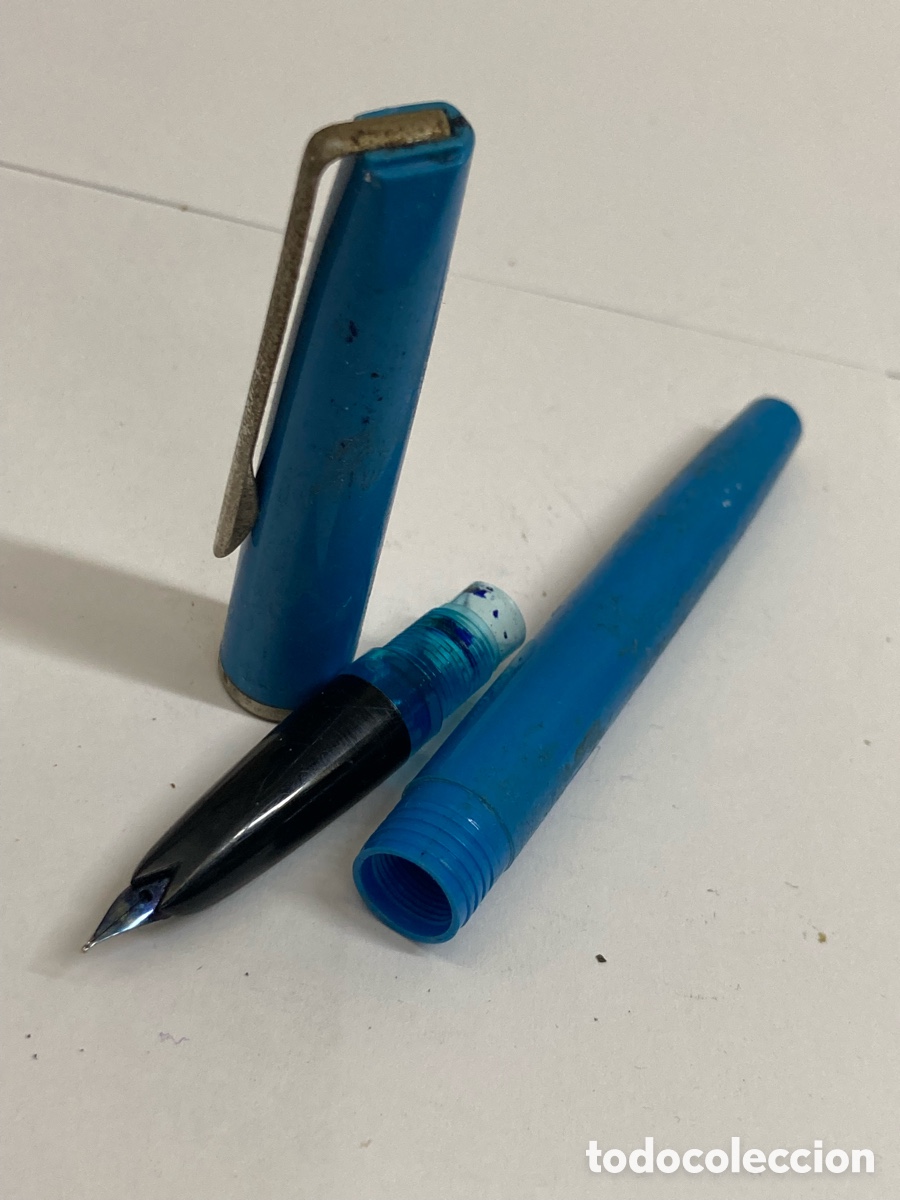 Plumas estilogr&aacute;ficas antiguas: Pluma Universal cuerpo celuloide azul /PLUMA21-4 - Foto 3