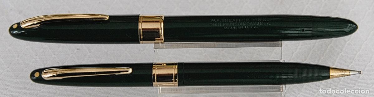Plumas estilogr&aacute;ficas antiguas: SHEAFFER,S TOUCHDOWN SET VERDE PEN & PENCIL - Foto 1