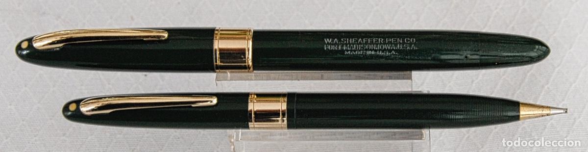 Plumas estilogr&aacute;ficas antiguas: SHEAFFER,S TOUCHDOWN SET VERDE PEN & PENCIL - Foto 2