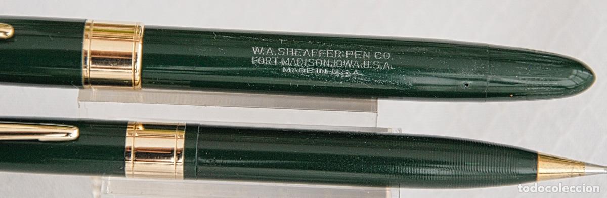 Plumas estilogr&aacute;ficas antiguas: SHEAFFER,S TOUCHDOWN SET VERDE PEN & PENCIL - Foto 3