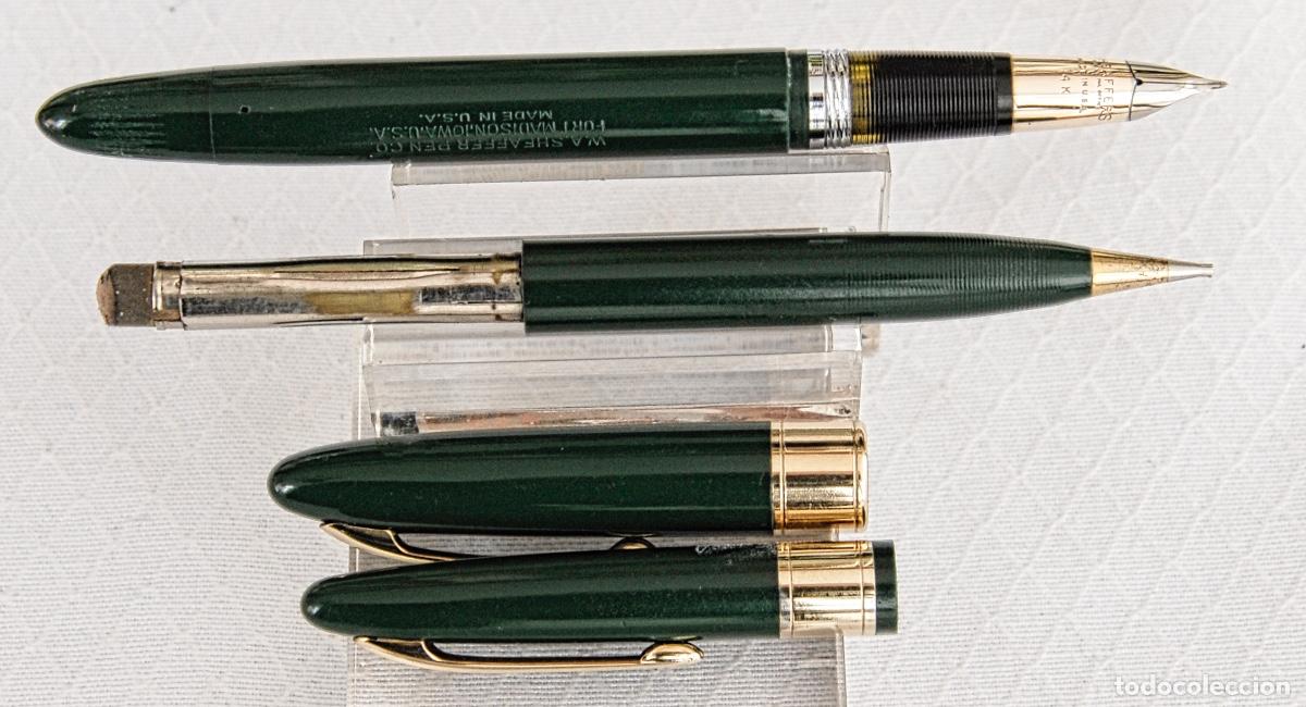Plumas estilogr&aacute;ficas antiguas: SHEAFFER,S TOUCHDOWN SET VERDE PEN & PENCIL - Foto 4