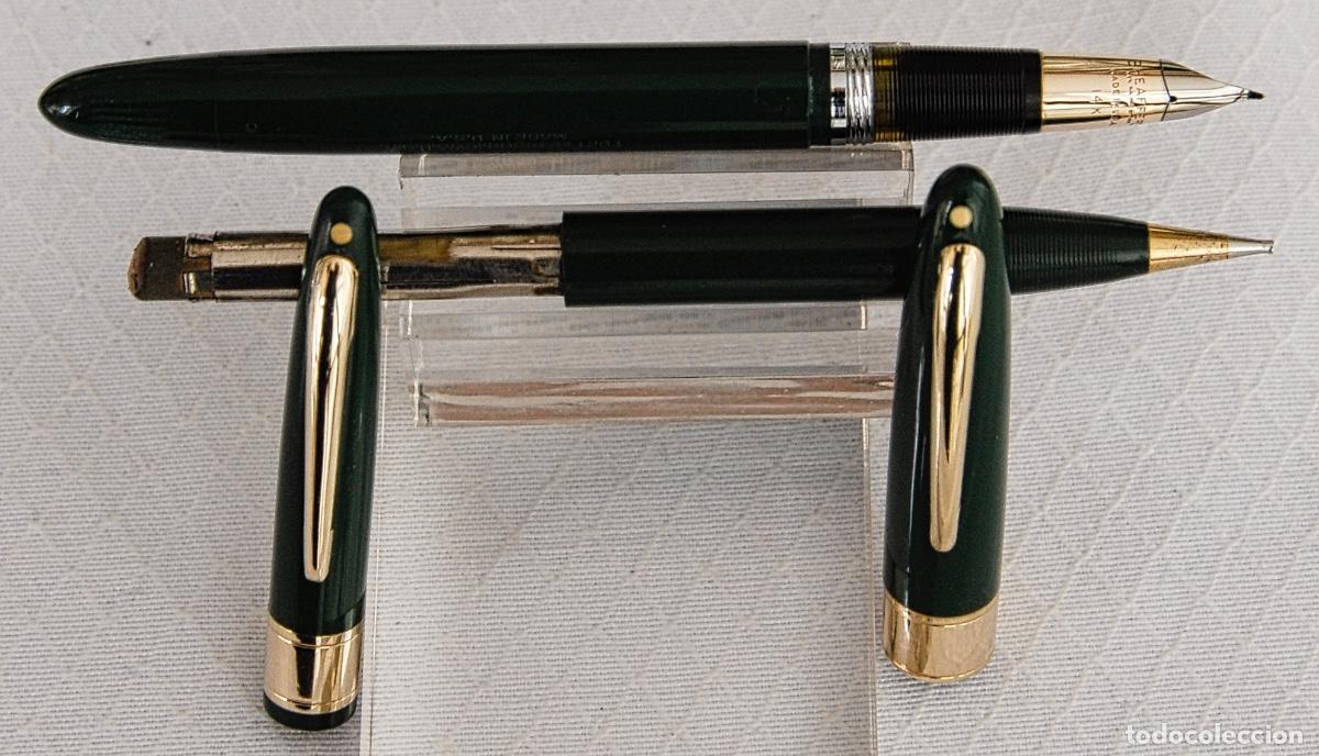 Plumas estilogr&aacute;ficas antiguas: SHEAFFER,S TOUCHDOWN SET VERDE PEN & PENCIL - Foto 5