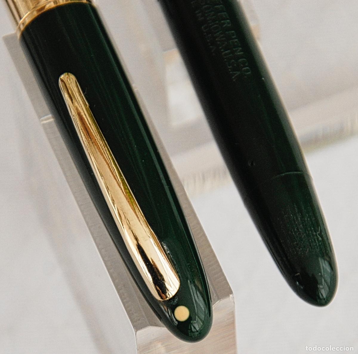 Plumas estilogr&aacute;ficas antiguas: SHEAFFER,S TOUCHDOWN SET VERDE PEN & PENCIL - Foto 8