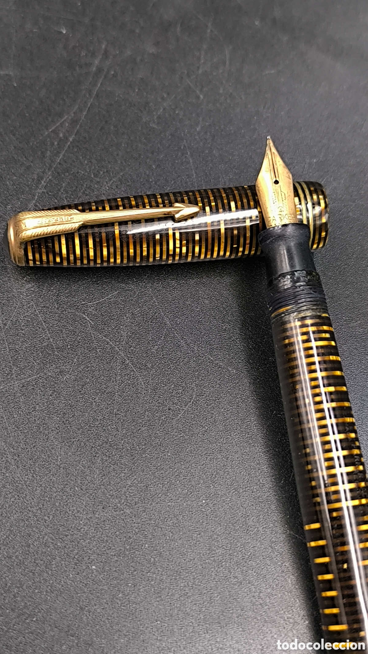 Plumas de tinta permanente antigas: Pluma estilogr&aacute;fica Parker Vacumatic Canad&aacute; plum&iacute;n oro 14K a&ntilde;os 30-40