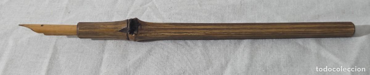 Plumas estilogr&aacute;ficas antiguas: Pluma de bambu con estuche y varias puntas - Foto 4
