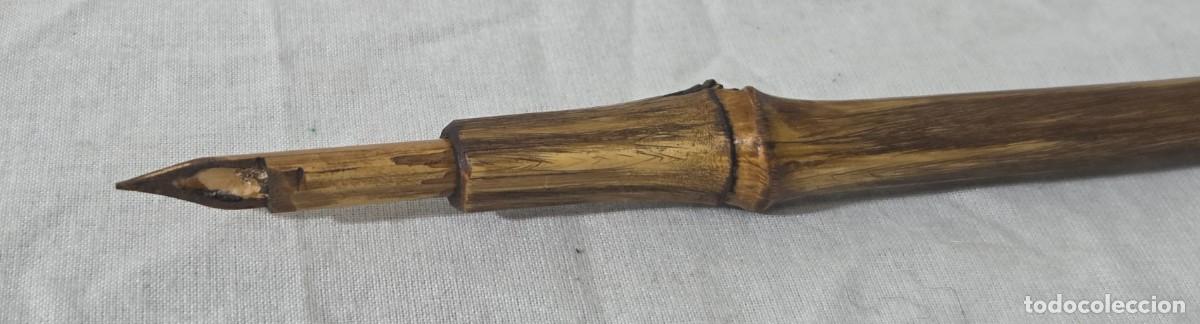Plumas estilogr&aacute;ficas antiguas: Pluma de bambu con estuche y varias puntas - Foto 6
