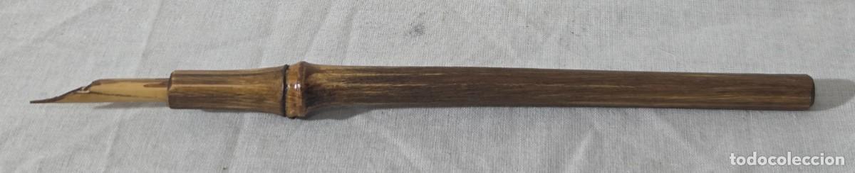 Plumas estilogr&aacute;ficas antiguas: Pluma de bambu con estuche y varias puntas - Foto 7