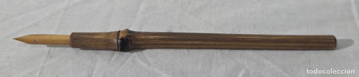 Plumas estilogr&aacute;ficas antiguas: Pluma de bambu con estuche y varias puntas - Foto 8