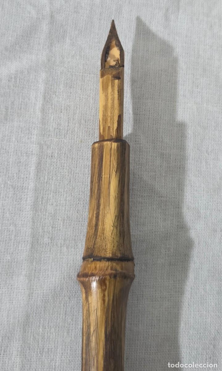 Plumas estilogr&aacute;ficas antiguas: Pluma de bambu con estuche y varias puntas - Foto 10