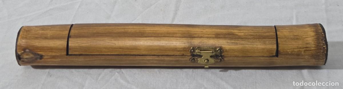 Plumas estilogr&aacute;ficas antiguas: Pluma de bambu con estuche y varias puntas - Foto 14