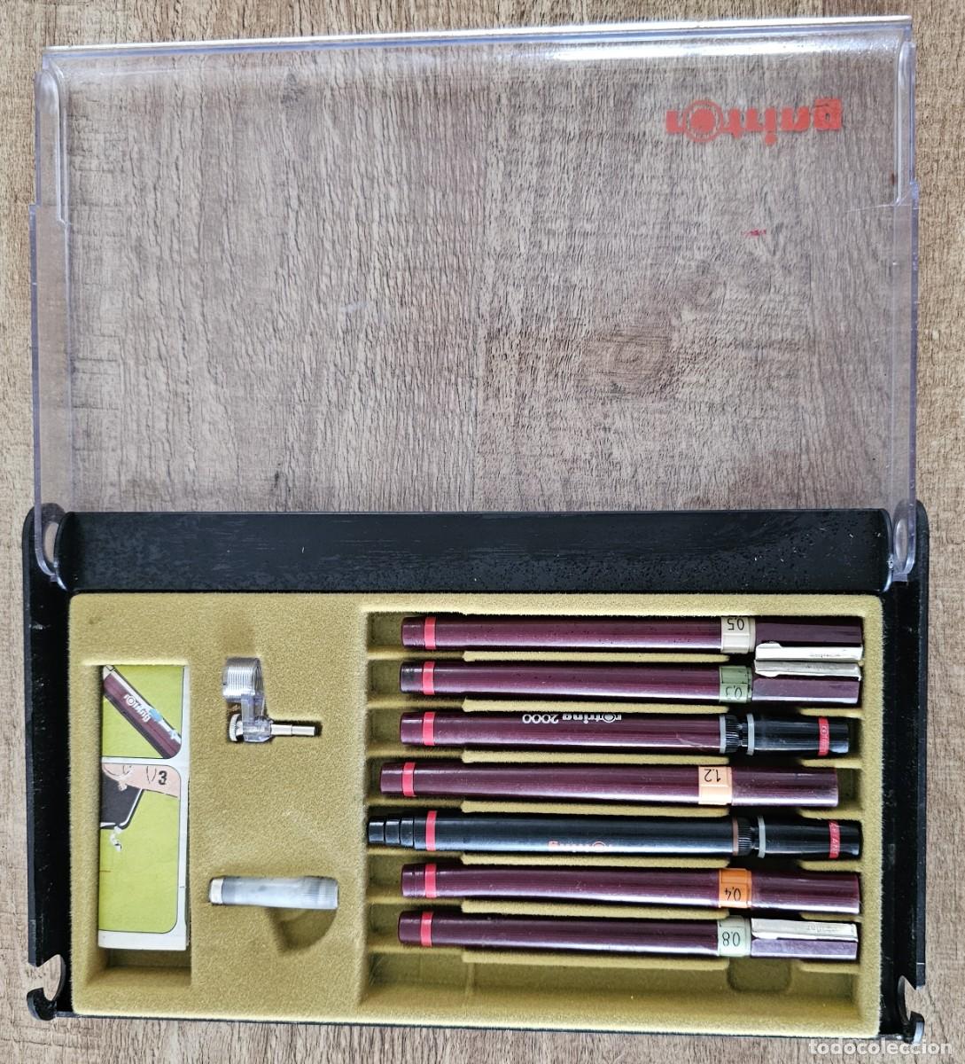 Plumas estilogr&aacute;ficas antiguas: ROTRING - Juego de 7 estilogr&aacute;ficas dibujo t&eacute;nico