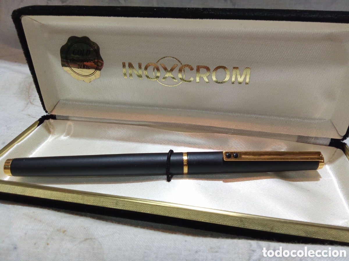 Plumas estilogr&aacute;ficas antiguas: PLUMA INOXCROM ELECTROPLATEADO EN ORO 24K CON ESTUCHE