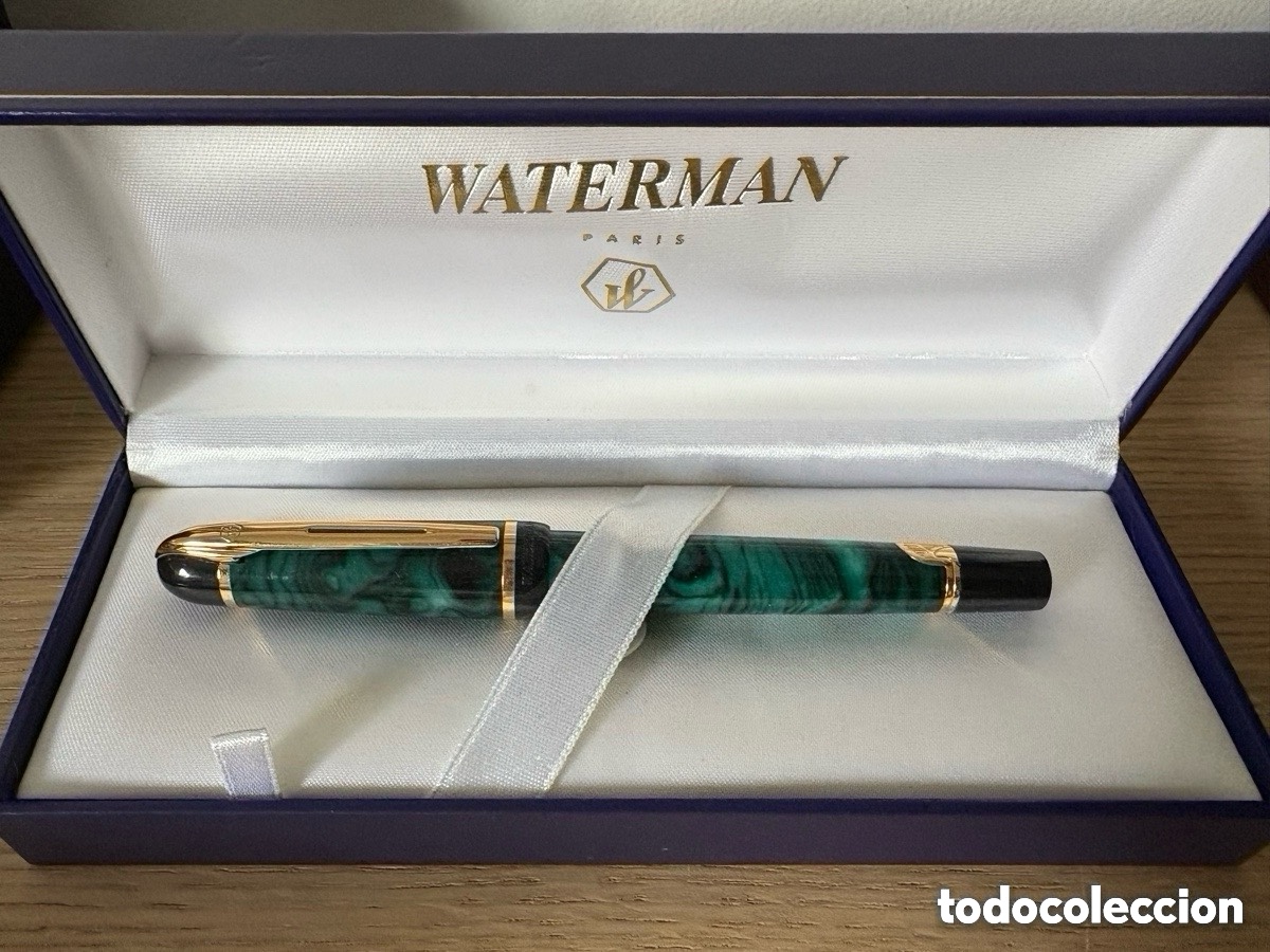 Plumas estilogr&aacute;ficas antiguas: Excelente pluma Waterman Phileas en verde marmolado (A22)
