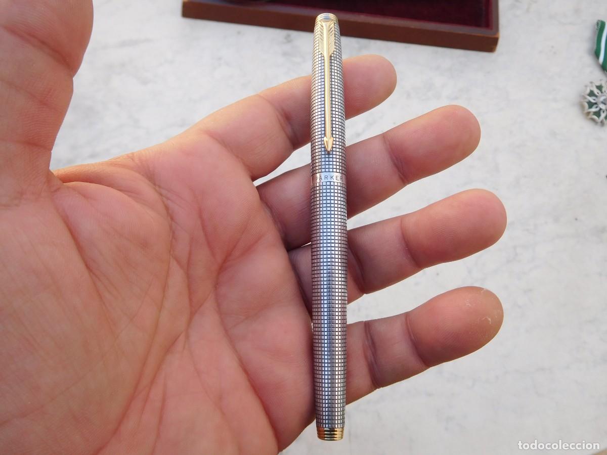 Alte F&uuml;llfederhalter: Pluma estilogr&aacute;fica Parker USA de plata y plum&iacute;n de oro 14K F