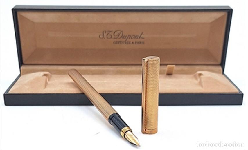Plumas estilogr&aacute;ficas antiguas: PLUMA ESTILOGR&Aacute;FICA S.T. DUPONT. L&Iacute;NEA CL&Aacute;SICA EN PLATA MACIZA CHAPADA EN ORO