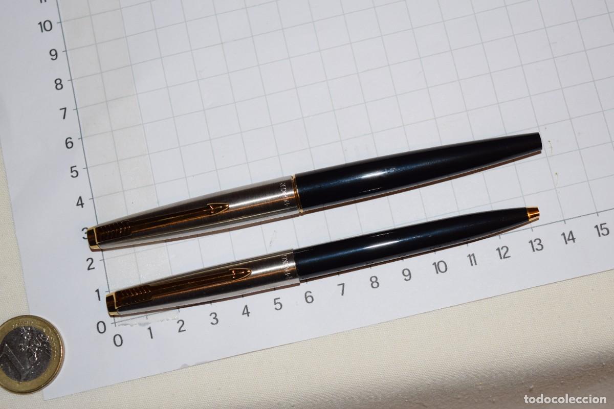 Plumas estilogr&aacute;ficas antiguas: Vintage - Conjunto PARKER 45, cuerpo negro y capuch&oacute;n acero, detalles dorados - England &iexcl;Mira, NOS!
