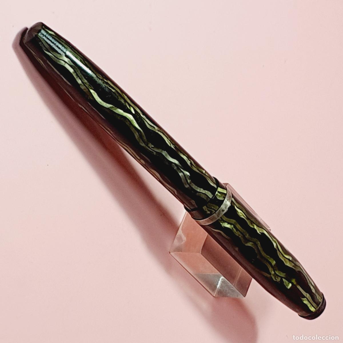 Plumas estilogr&aacute;ficas antiguas: 7516*ESTILOGR&Aacute;FICA-SIN MARCA-U.S.A.-VETAS NEGRAS+GRIS&Aacute;CEAS-130 MM-EXCELENTE-COLECCIONISTAS.