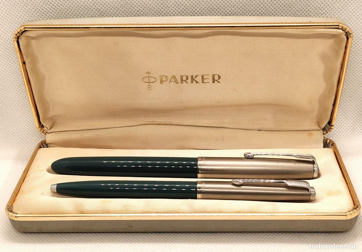 Plumas estilogr&aacute;ficas antiguas: PARKER - SET PLUMA Y BOLIGRAFO MODELO 51 - INDUSTRIA ARGENTINA - PLATA Y NEGRO - NUEVO