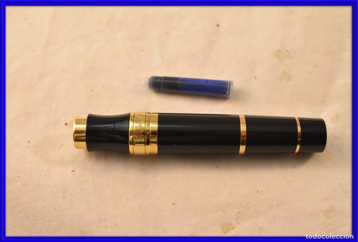 Plumas estilogr&aacute;ficas antiguas: Original pluma Chopard Stipula negra y dorada con plumin de oro de 18 kt