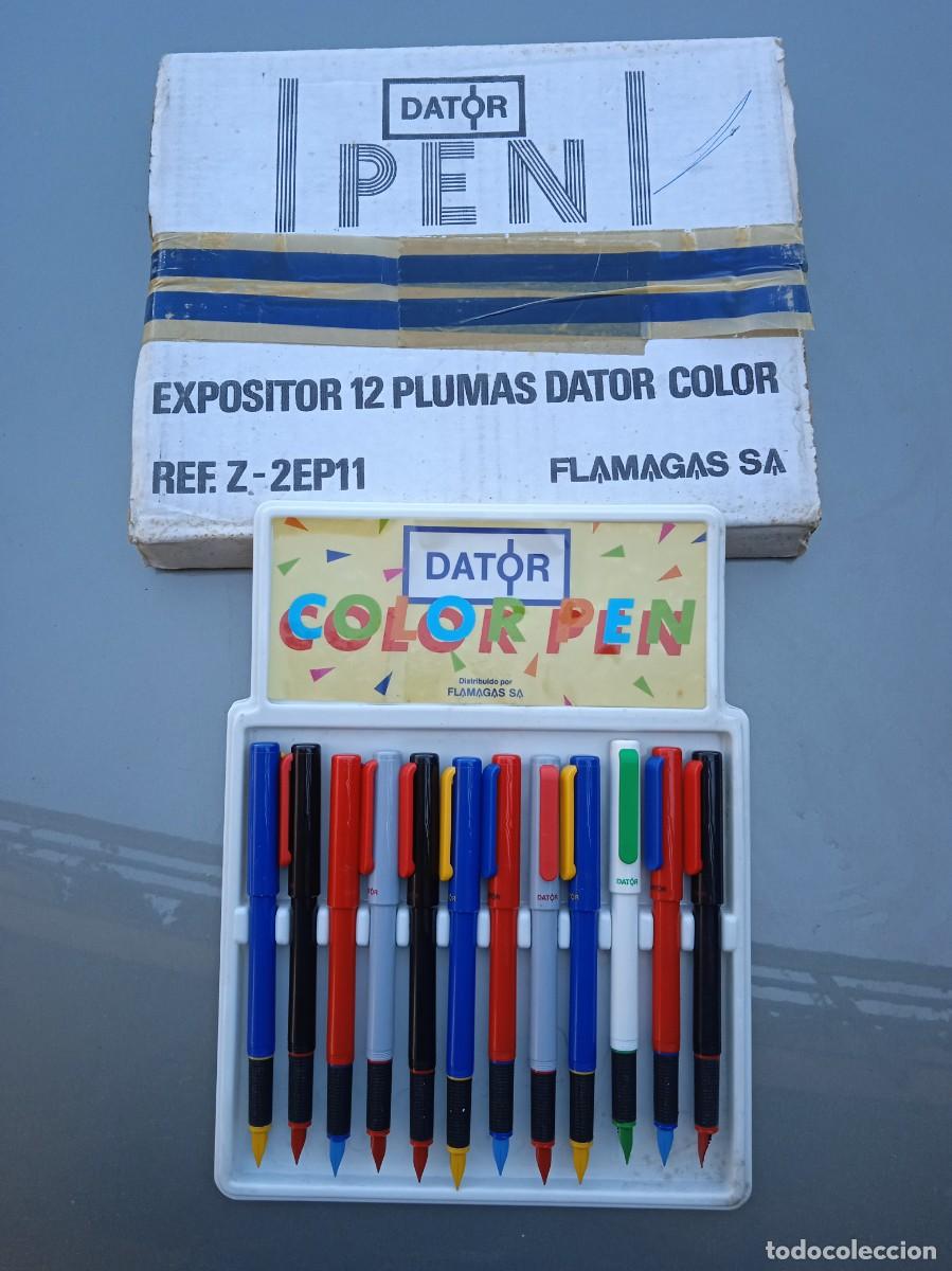 Plumas estilogr&aacute;ficas antiguas: Caja con 12 plumas Dator color pen