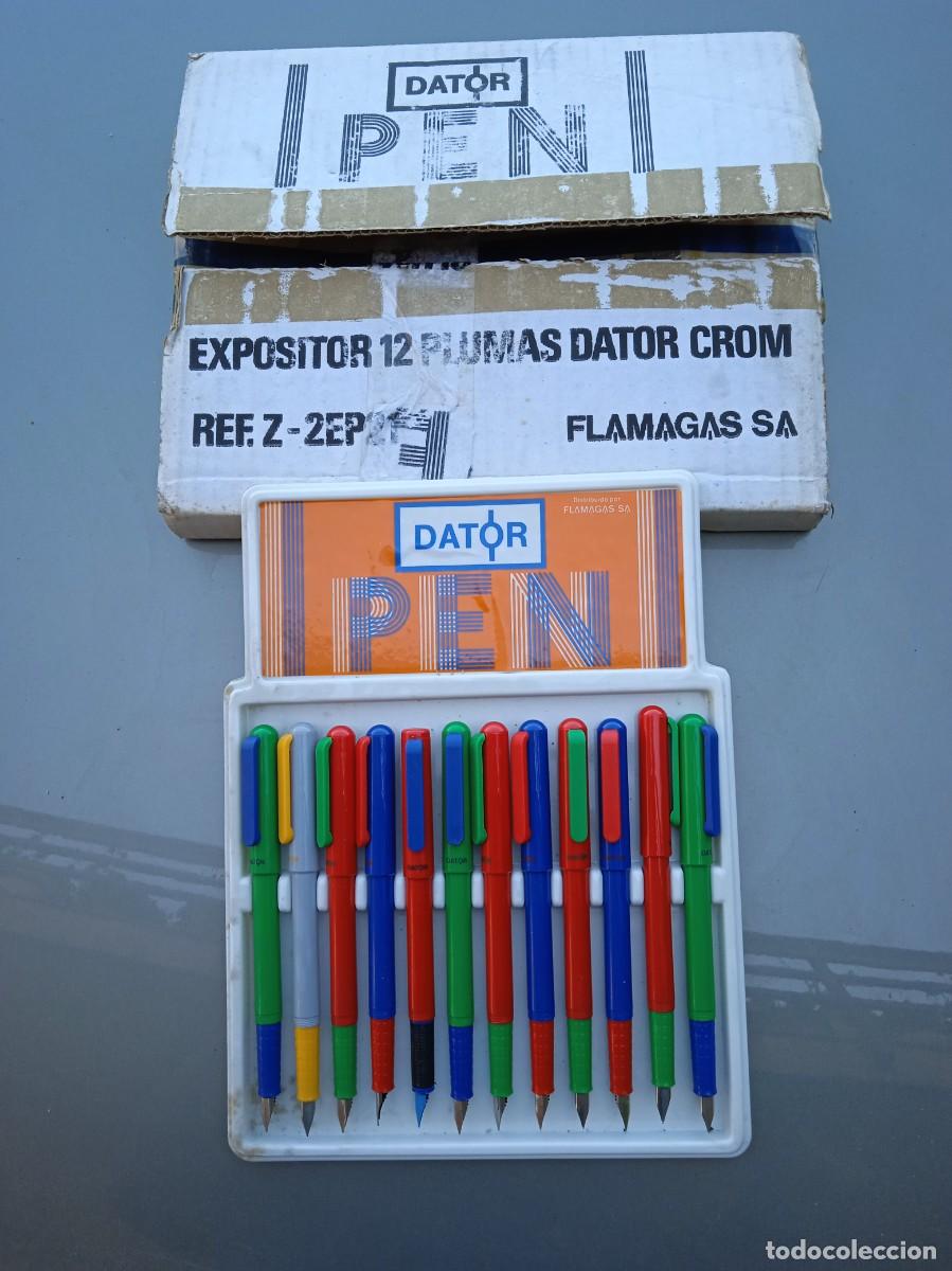Plumas estilogr&aacute;ficas antiguas: Caja con 12 plumas Dator color pen