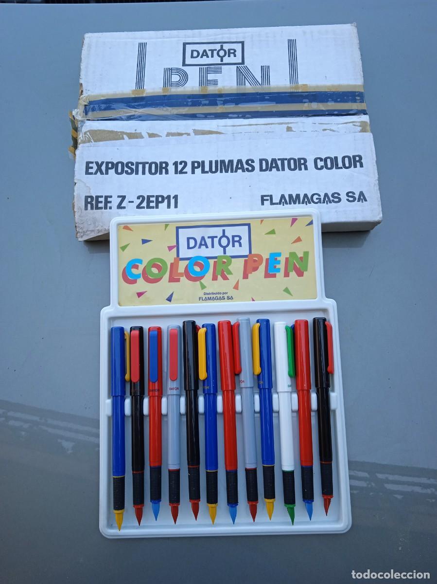 Plumas estilogr&aacute;ficas antiguas: Caja con 12 plumas Dator color pen