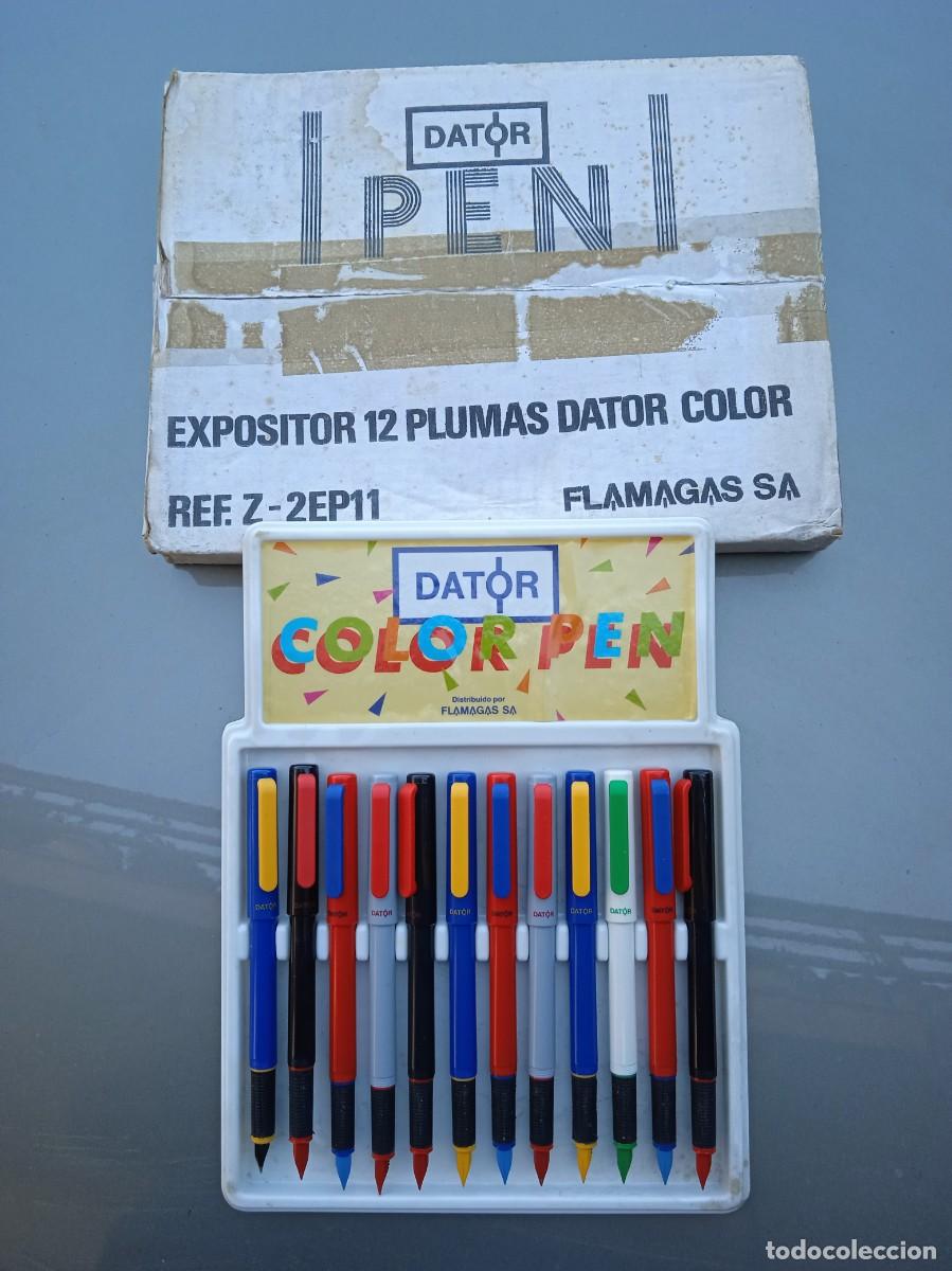 Plumas estilogr&aacute;ficas antiguas: Caja con 12 plumas Dator color pen