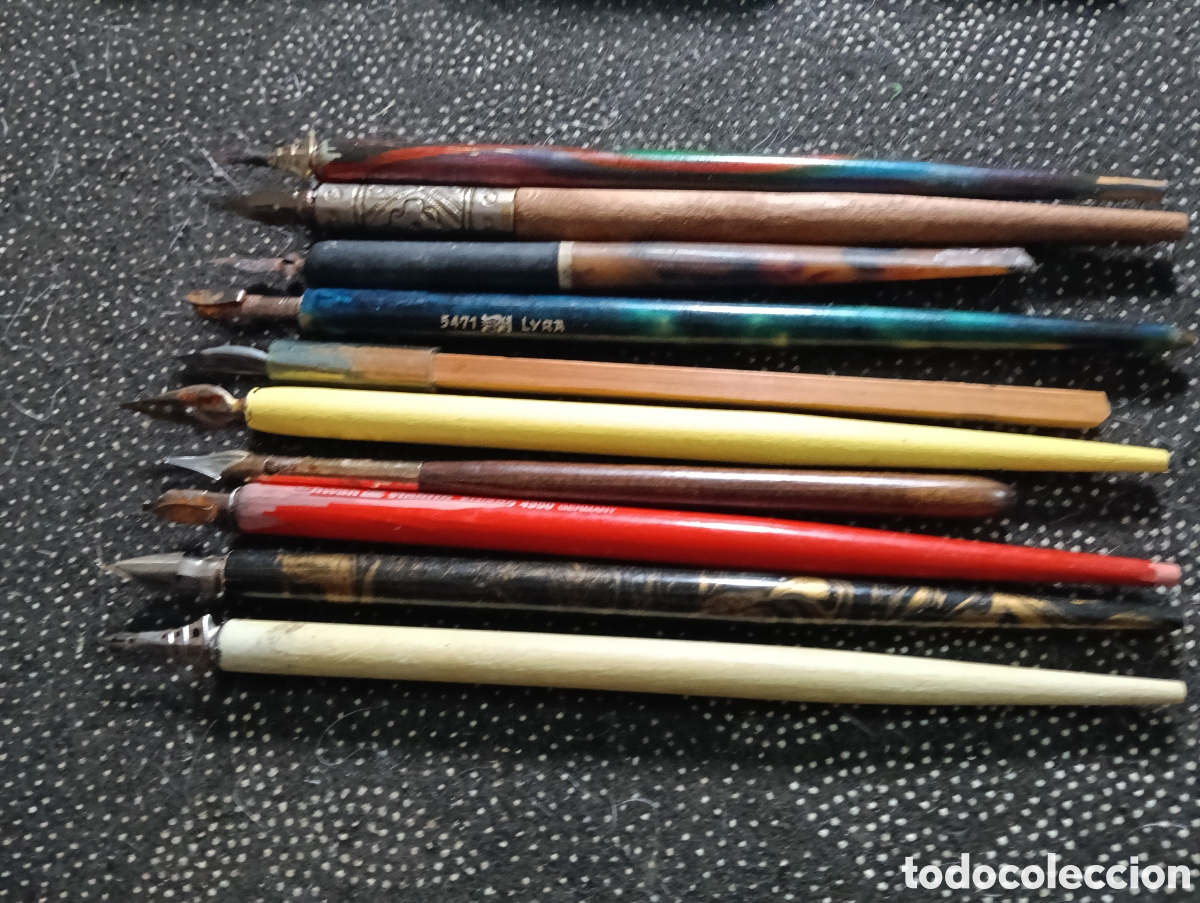 Plumas estilogr&aacute;ficas antiguas: Lote de 9 plumillas listas para ser usadas, 1900-1920