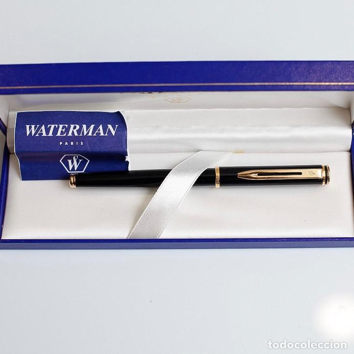 Old Fountain Pens: Estilogr&aacute;fica Waterman Executive &mdash; laca negra, plum&iacute;n oro 18k, caja original &middot; Francia a&ntilde;os 80