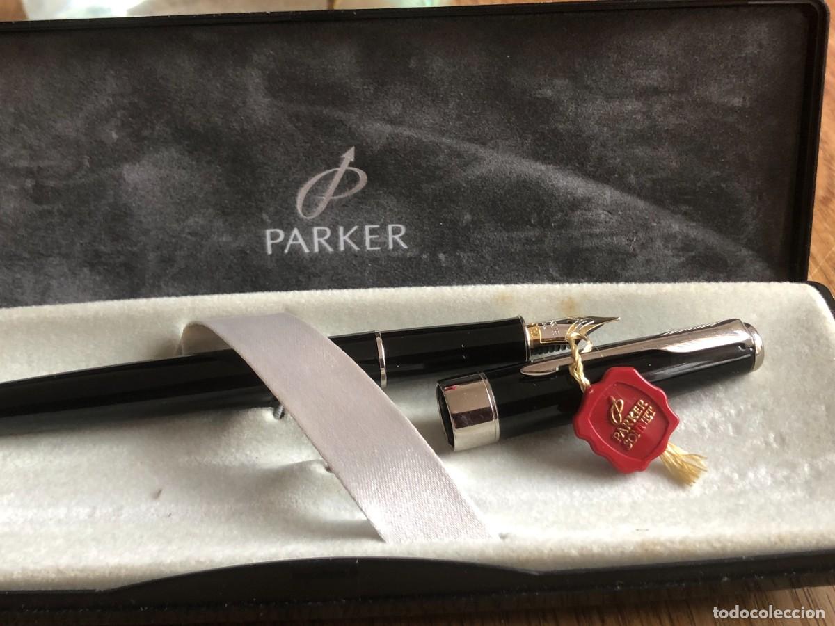 Alte F&uuml;llfederhalter: RARA PARKER SONNET 2002 LACADA NEGRA CON FORNITURAS CROMADAS - CAP BAND ANCHO -