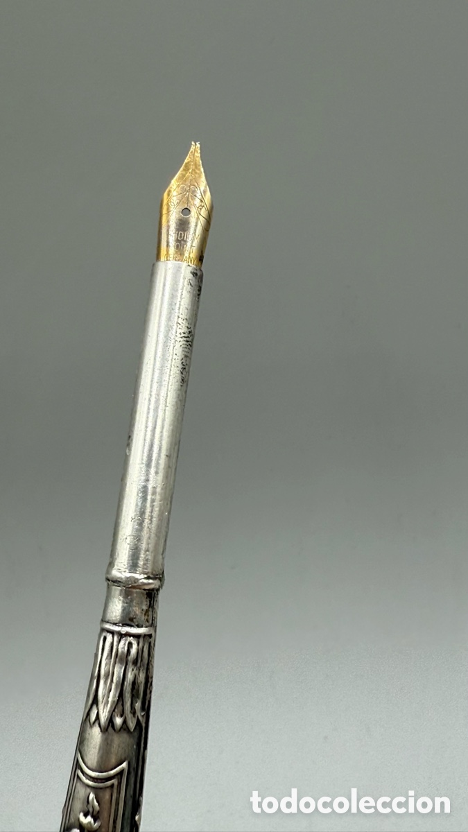 Plumas estilogr&aacute;ficas antiguas: Estuche pluma y sello en plata 800. - Foto 10