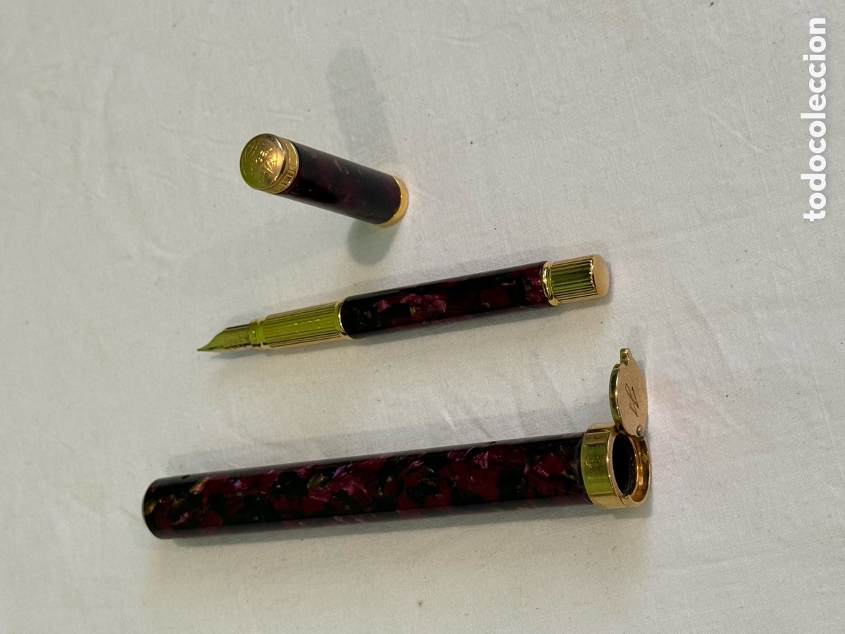 Plumas estilogr&aacute;ficas antiguas: Waterman Lady Agathe edici&oacute;n limitada pluma estilogr&aacute;fica francesa marmoleada oro 18k con estuche