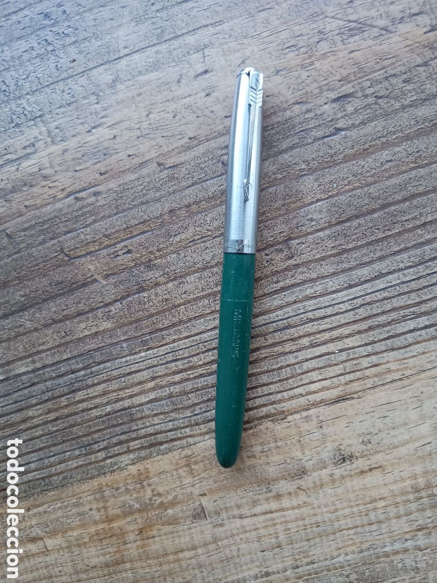 Plumas de tinta permanente antigas: ANTIGUA PLUMA ESTILOGR&Aacute;FICA ESPA&Ntilde;OLA - MILIAN&acute;S - VERDE Y ACERO - PLUM&Iacute;N INOXCROM GOLD PLATED 18 K