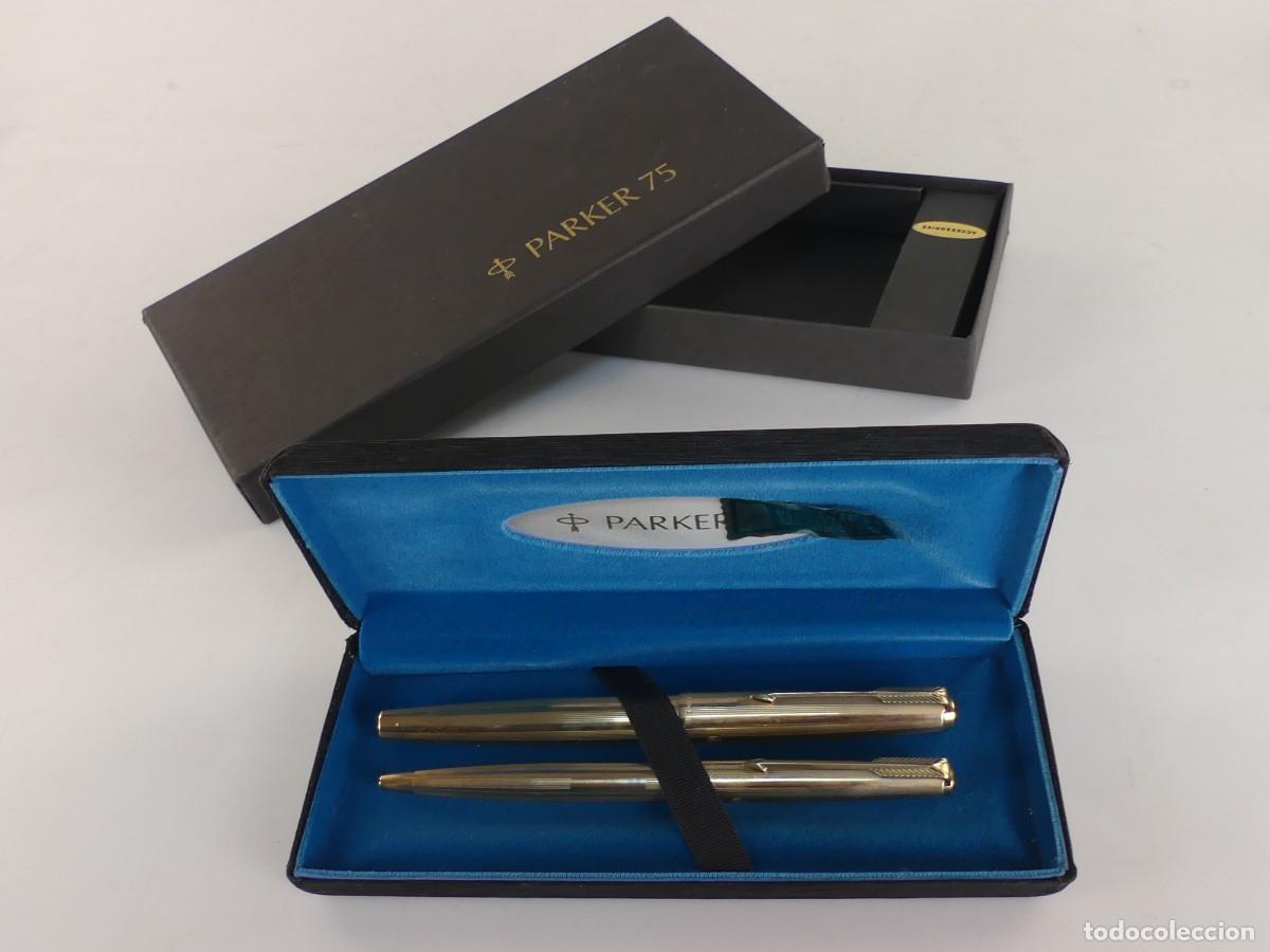 Plumas de tinta permanente antigas: JUEGO DE PLUMA Y BOLIGRAFO MARCA PARKER MADE IN ENGLAND CHAPADOS DE ORO OBJETO DE COLECCI&Oacute;N