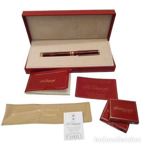 Plumas estilogr&aacute;ficas antiguas: Pluma estilogr&aacute;fica Dupont Paris 925. K9HC44. Estuche y cartuchos de tinta.Plum&iacute;n 18cts 750
