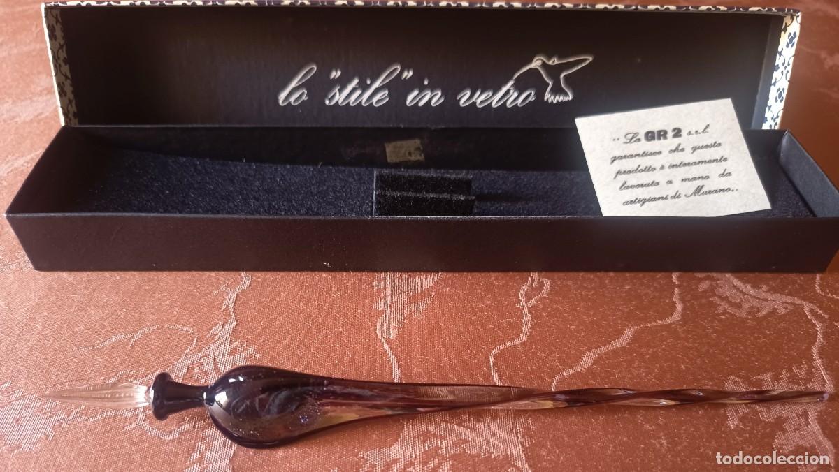 Alte F&uuml;llfederhalter: ANTIGUA Y PRECIOSA PLUMA DE CRISTAL DE MURANO EN &Aacute;MBAR OSCURO. VINTAGE
