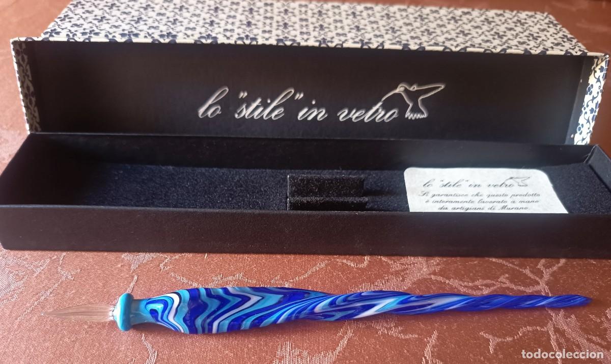 Alte F&uuml;llfederhalter: ANTIGUA Y PRECIOSA PLUMA DE CRISTAL DE MURANO EN TONOS AZULES. VINTAGE