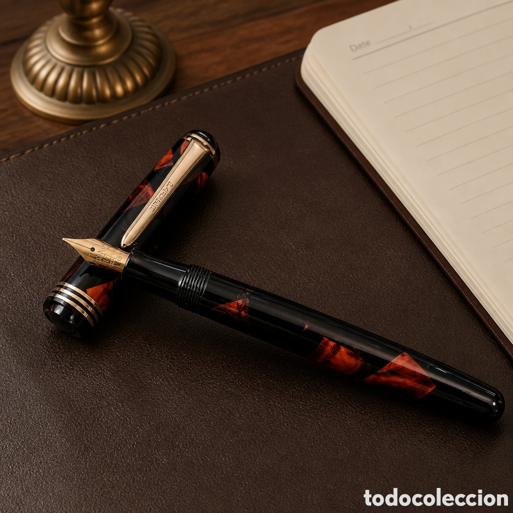 Plumas estilogr&aacute;ficas antiguas: PLUMA ESTILOGRAFICA PARKER DELUXE CHALLENGER ROJA MARMOLADA MADE IN USA. PLUMIN ORO 14 KILATES
