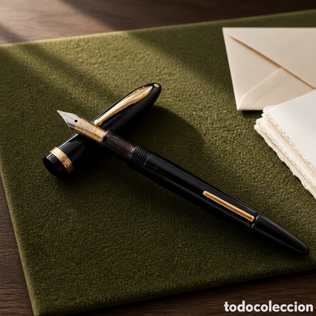 Plumas estilogr&aacute;ficas antiguas: ANTIGUA PLUMA ESTILOGRAFICA SHEAFFER 875. COLOR NEGRO . PLUMIN ORO 14 KILATES