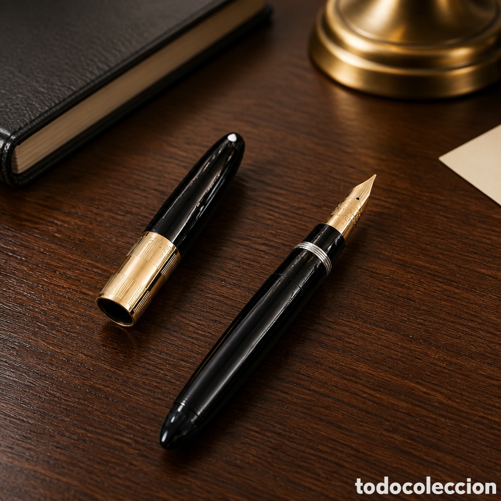 Plumas estilogr&aacute;ficas antiguas: PLUMA ESTILOGRAFICA. SHEAFFER TRIUMPH TUCKAWAY. NEGRA . PLUMIN ORO 14 KILATES.1942