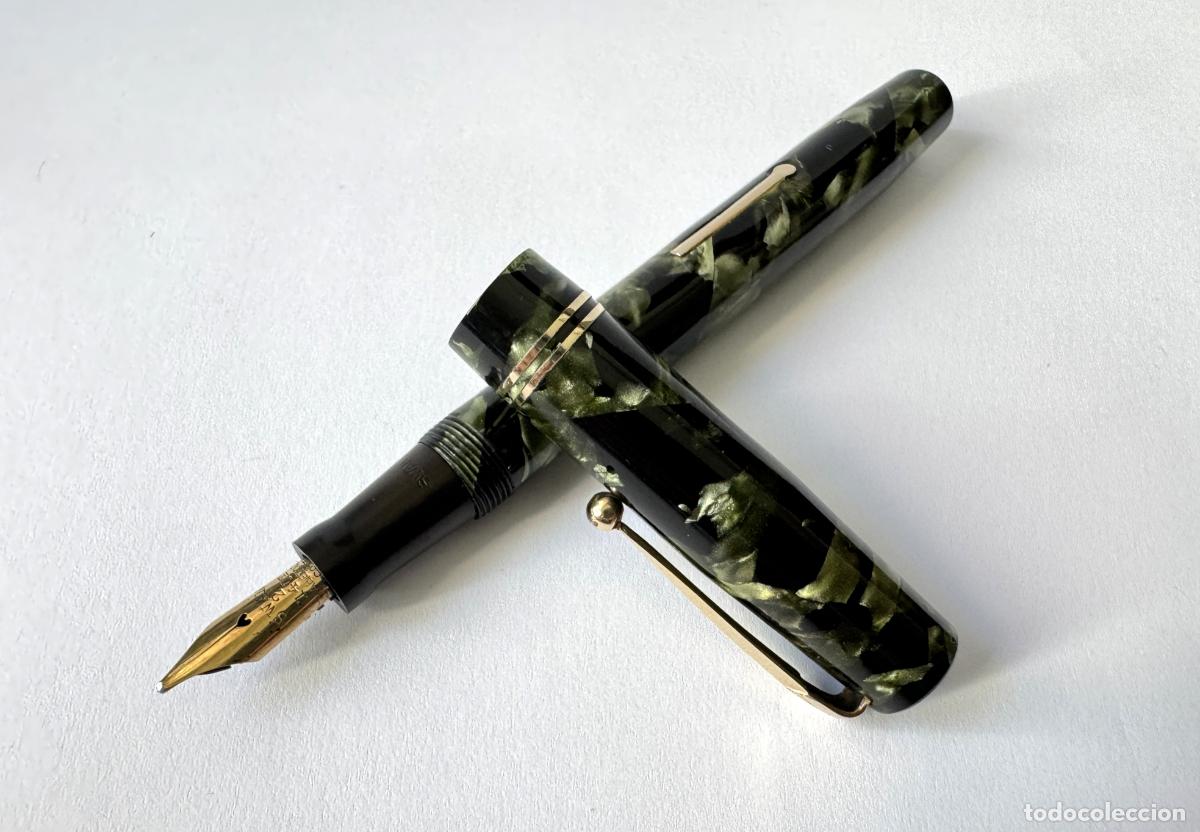 Plumas estilogr&aacute;ficas antiguas: SWAN SELF FILLER MABIE TODD ESTILOGRAFICA GREEN MARBLE, MADE IN ENGLAD