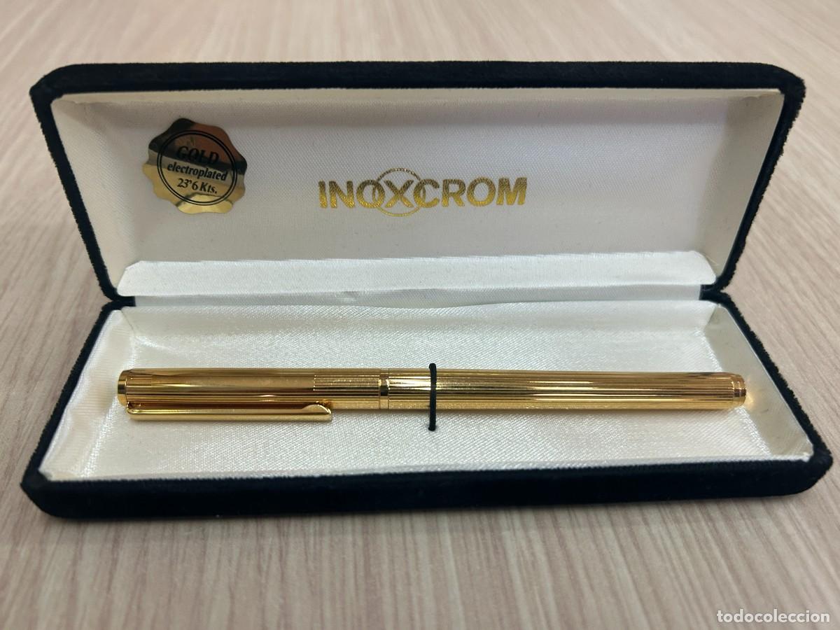 Alte F&uuml;llfederhalter: Pluma estilogr&aacute;fica marca INOXCROM chapada en oro. con su caja. NUEVA.