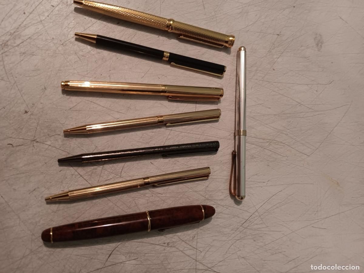 Plumas estilogr&aacute;ficas antiguas: Lote 7 bol&iacute;grafos y 1 pluma nuevos calidad con dise&ntilde;os chapados en oro