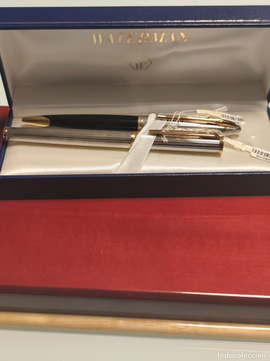 Plumas estilogr&aacute;ficas antiguas: Set Waterman Preface Plata Godron NUEVO (NOS) - Plum&iacute;n Oro 18K - A&ntilde;o 2002 Estuche