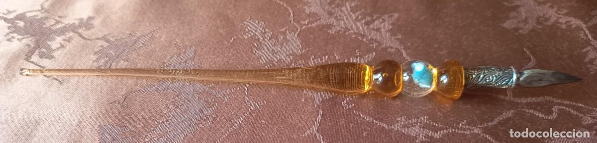 Plumas estilogr&aacute;ficas antiguas: BONITA PLUMA DE CRISTAL DE MURANO AMBAR CON MURRINA. VINTAGE