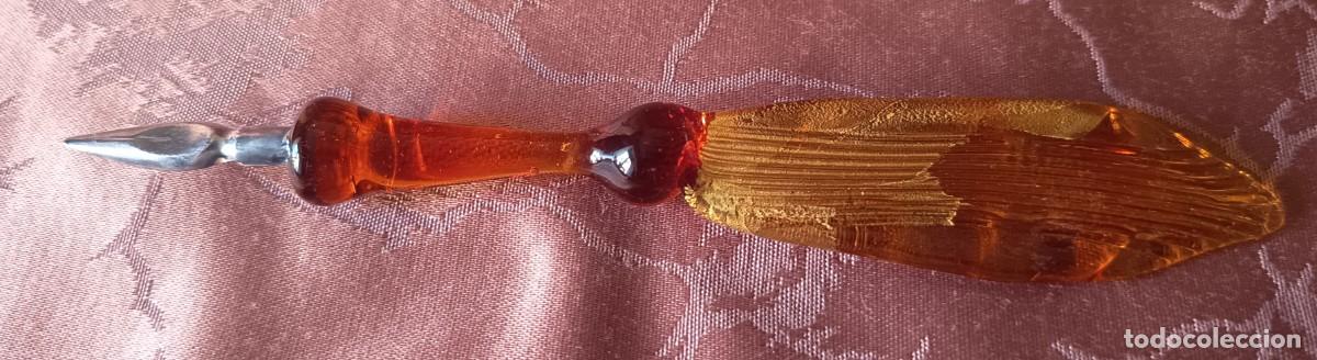 Plumas estilogr&aacute;ficas antiguas: PLUMA DE CRISTAL DE MURANO EN COLOR &Aacute;MBAR. VINTAGE